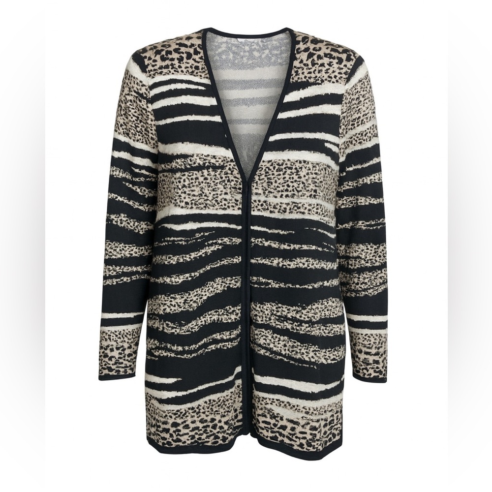 Laura Ashley Cheetah/ Zebra Print Cardigan Sweater Size Petite Large - Picture 3 of 12
